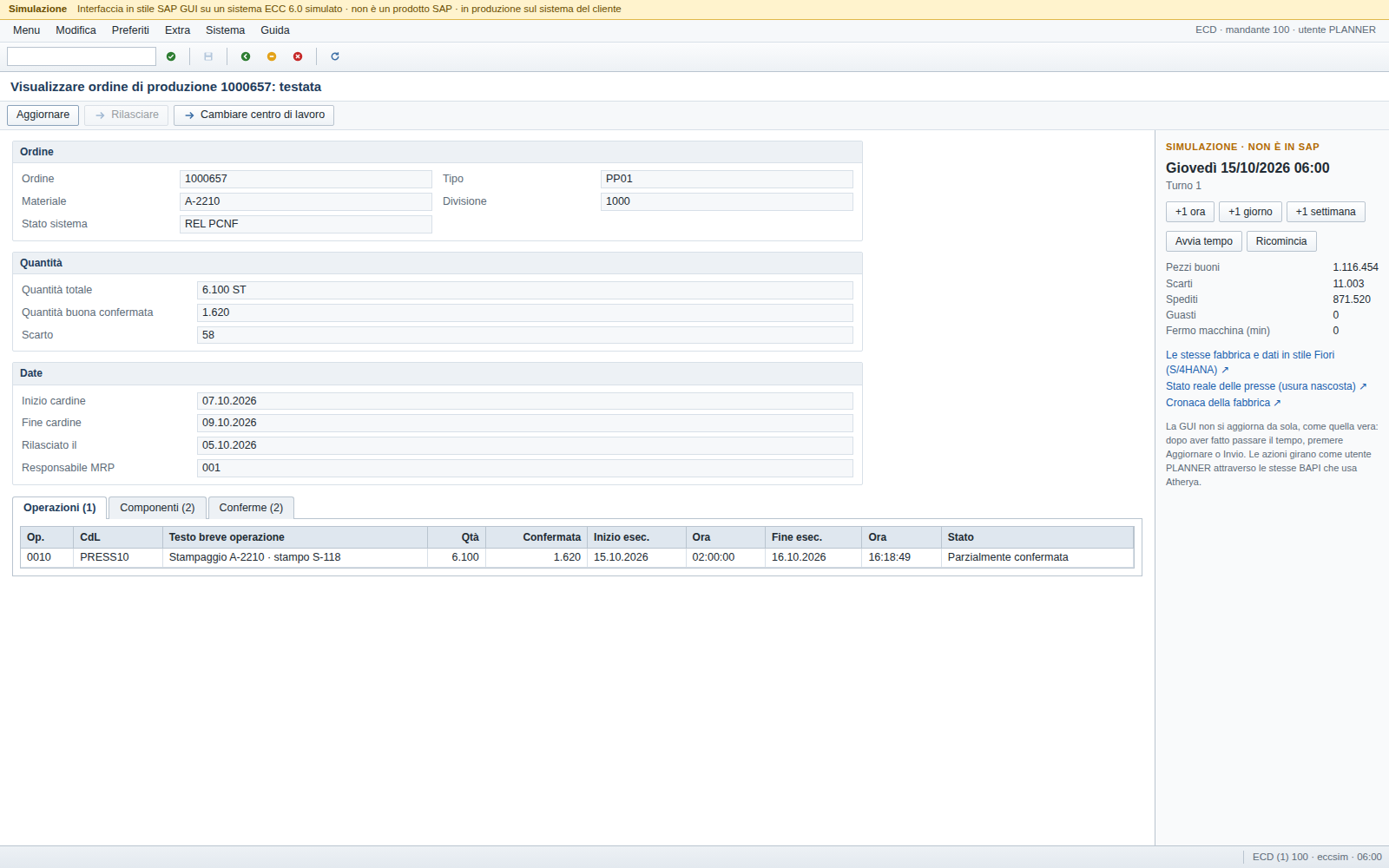 ECC-style simulation: production order details
